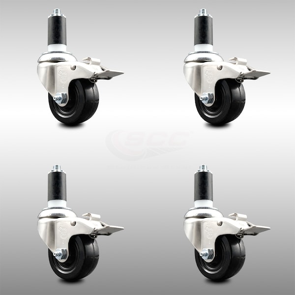 Service Caster 3.5 Inch 316SS Soft Rubber Swivel 1-1/4 Inch Stem Caster Set Lock Brake SCC SCC-SS316TTLEX20S3514-SRS-114-4 - main